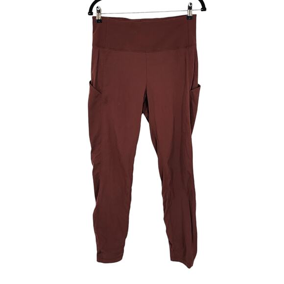 Athleta Trekkie Hybrid Crop Tights Pants Cognac Brown Reddish Undertone Size 8 - Picture 2 of 8